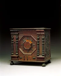 El gabinete de valores tallado y aplicado de Joseph y Bathsheba Pope, Salem, Massachusetts, 1679