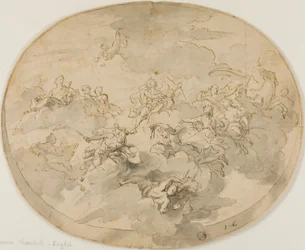 Diseño para el fresco del techo: Apolo y las Musas con Minerva destruyendo la ignorancia