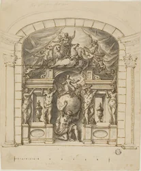 Diseño para escenografía (Hampton Court) con figuras mitológicas