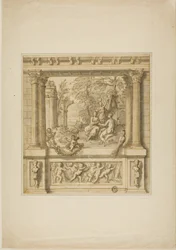 Decoración de pared con la historia de Egeria y Numa Pompilio