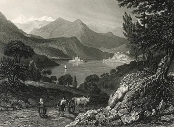 Lago Orta, grabado por James Tibbits Willmore, a partir de un dibujo de William Brockedon