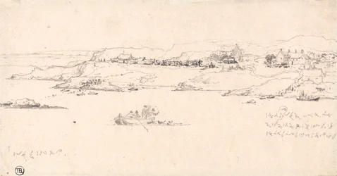 Pueblo costero con barcos de pesca
