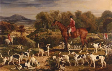 Ralph John Lambton en su cazador, Undertaker, con el Cazador James Shelley, John Winter