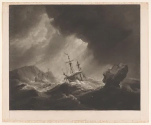 Tormenta en el mar con naufragio y barco que se hunde