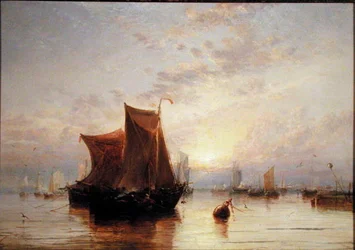 Barcos holandeses calmados al amanecer