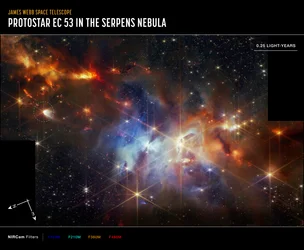 La protoestrella EC 53 en la Nebulosa de la Serpiente (imagen de la NIRCam Compass)