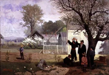 Haciendo el espantapájaros, c.1880