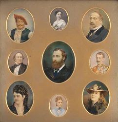 Nueve retratos en passe-partout original, 1880s
