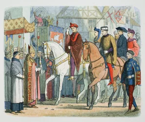Carlos VI de Francia y Enrique V de Inglaterra recibidos por el clero, París, 1420