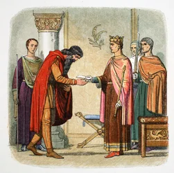 Enrique II de Inglaterra autoriza a Dermot MacMorrough a reclutar fuerzas, 1170, 1864