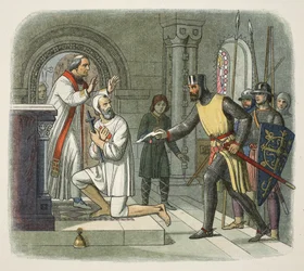 Hubert sacado del santuario en Boisars, 1232, de Una crónica de Inglaterra BC 55 a AD 1485, pub. Londres, 1863