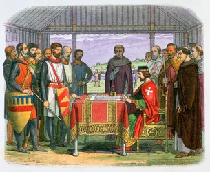 Ilustración del rey Juan firmando la Carta Magna
