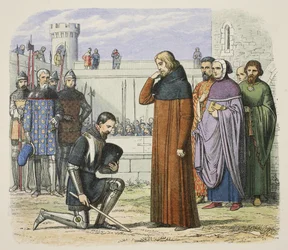 Encuentro de Ricardo II y Enrique Bolingbroke en el que Enrique exige el trono, de Una Crónica de Inglaterra BC 55 a AD 1485, pub. Londres