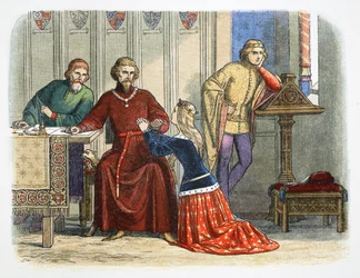 La reina Ana intercede con Gloucester y Arundel por Sir Simon de Burley, 1388, 1864
