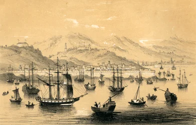 Amoy, uno de los cinco puertos abiertos por el último tratado al comercio británico, 1847