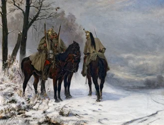 Patrulla de dragones en el campo en 1870, c.1890