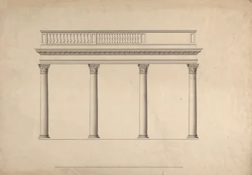 Cobham Hall, Kent: alzado de la columnata con parapeto de balaustrada