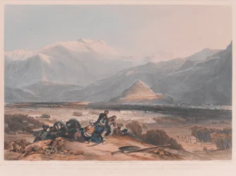 Vista de Bala Hissai y la ciudad de Kabul, con los cuarteles británicos desde la colina Ba Marco