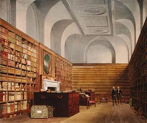 La Biblioteca del Rey, Casa de Buckingham, de La Historia de las Residencias Reales, grabado por James Baily, por William Henry Pyne (1769-1843), 1819