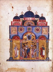Ilustración de Homilías sobre la Virgen, manuscrito bizantino, siglo XII