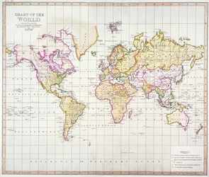 Carta del Mundo, impresa en el Establecimiento Litográfico, Horse Guards, 1821