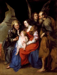 Retrato de la Sagrada Familia con Santa Ana, madre de María y un ángel (óleo sobre lienzo)