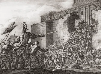 Pompeyo atacando el Templo de Jerusalén en el 63 a.C. (impresión)