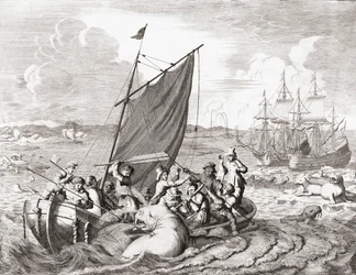 Cazadoras de morsas en el siglo XVI (grabado)