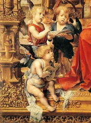 Ángeles tocando instrumentos musicales, detalle del panel central del tríptico de Malvern