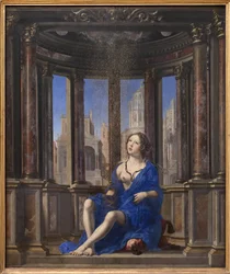 Dánae. Júpiter se transforma en lluvia dorada para seducir a la joven. Pintura de Jan Gossaert, llamado Mabuse (1478-1532) (95 x 113 cm)