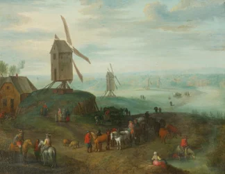 Paisaje con molinos de viento (óleo sobre cobre)