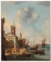 Vista de un puerto mediterráneo (óleo sobre lienzo)
