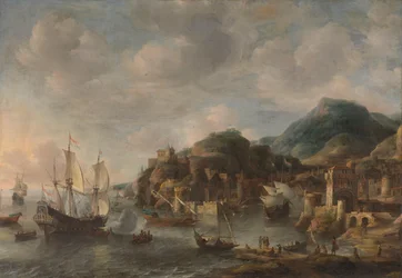Barcos holandeses en un puerto extranjero