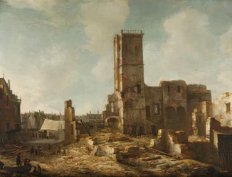 Ruinas del Antiguo Ayuntamiento de Ámsterdam tras el incendio del 7 de julio de 1652