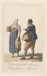 Tipos de pescadores de Vlaardingen Vlaardingse Haring Visscher y la esposa del granjero (título sobre el objeto)