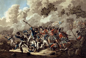 Derrota de la Guardia Francesa por los Highlanders, La Haye Sainte, durante la Batalla de Waterloo, 1815