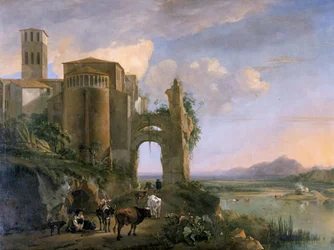 Paisaje fluvial con la iglesia de SS Giovanni e Paolo, Roma