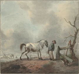 Paisaje con un regador, un caballo y un perro