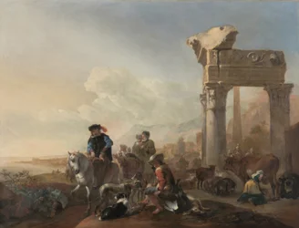 Jan Baptist Weenix / "Cazadores cerca de las ruinas", 1648