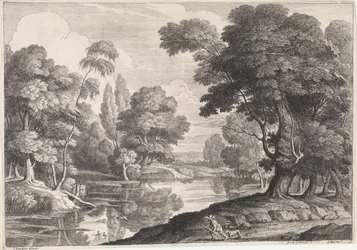 Paisaje con cazador cazando patos.