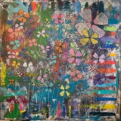 Perdido en el jardín, 2020 (acrílico sobre papel hecho a mano )