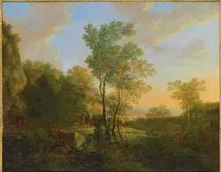 Un paisaje boscoso a la italiana con viajeros