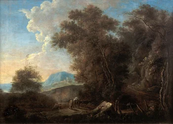 Holandés: Paisaje rocoso con pasajeros y pasarela Paisaje rocoso con pasajeros y pasarela