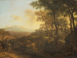 Paisaje italiano con arriero, c.1645-1650 (óleo sobre tabla)