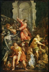 Jesús expulsa a los mercaderes del templo (pintura sobre madera de álamo)