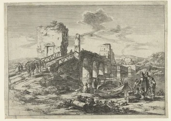 Paisaje con puente, el Ponte Molle Paisajes alrededor de Roma (título de la serie)
