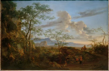 Paisaje sureño con pastores y rebaño de ovejas