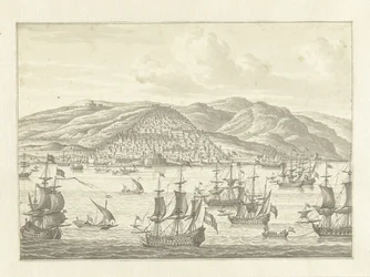 La flota holandesa frente a la costa de una tierra extranjera