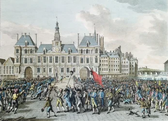 Las cabezas de Launay y Flesselles paseadas ante el Hotel de Ville, 14 de julio de 1789, 1795