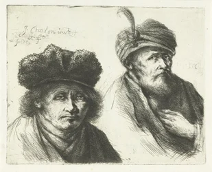 Dos hombres, con sombreros y turbantes.